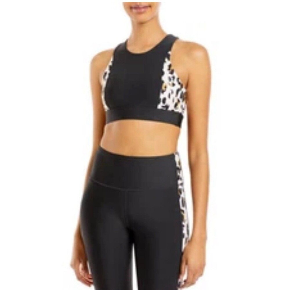 Aqua Womens Black Animal Print Fitness Workout Sports Bra Athletic Small